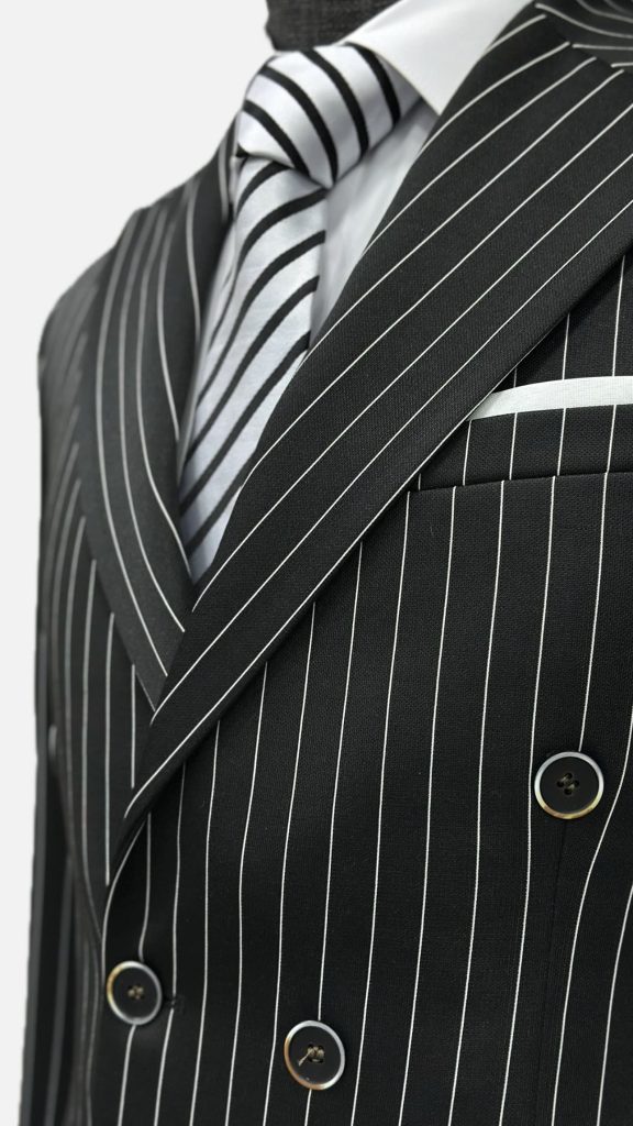 Black Double Breasted Men Pinstripe Suit-2