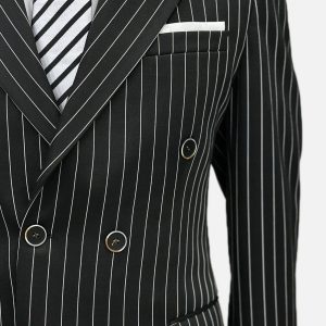 Black Double Breasted Men Pinstripe Suit-3