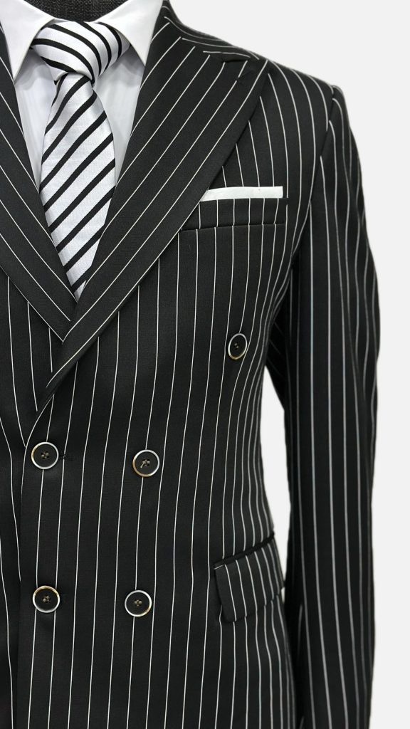 Black Double Breasted Men Pinstripe Suit-3