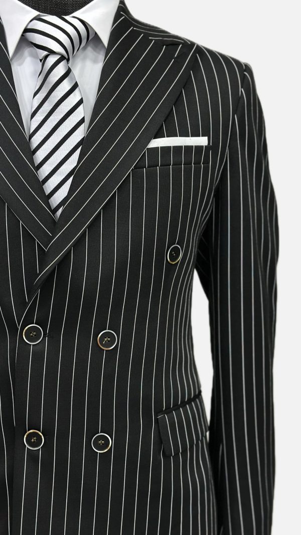Black Double Breasted Men Pinstripe Suit-3