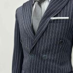 blue Double Breasted Men Pinstripe Suit-3