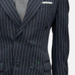 blue Double Breasted Men Pinstripe Suit-4