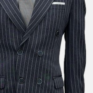 blue Double Breasted Men Pinstripe Suit-4