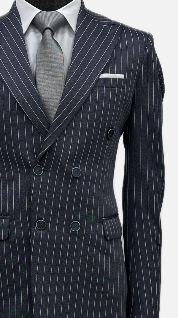blue Double Breasted Men Pinstripe Suit-4