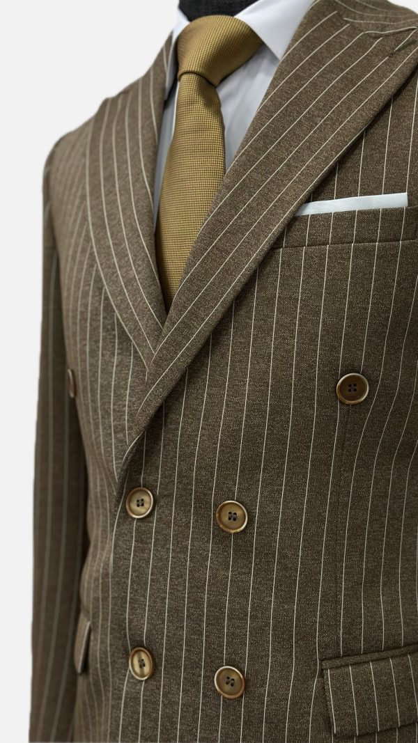 Brown Double Breasted Men Pinstripe Suit-3