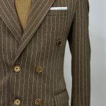Brown Double Breasted Men Pinstripe Suit-1