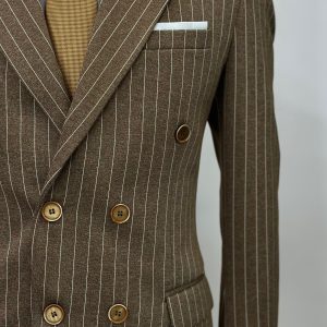 Brown Double Breasted Men Pinstripe Suit-1