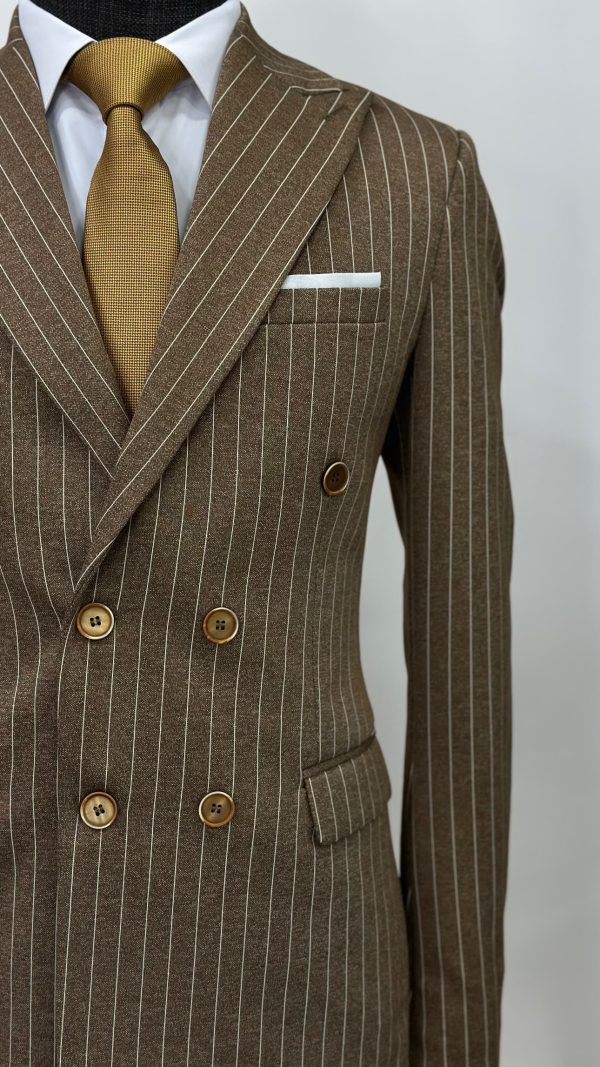 Brown Double Breasted Men Pinstripe Suit-1